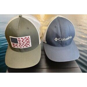 Columbia PFG Mens Mesh Back Hat/Cap Grey White Lot Of 2